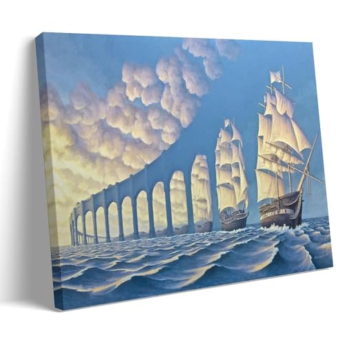 Affiche Surréalisme Rob Gonsalves Camera Obscura poster illusion pont navires