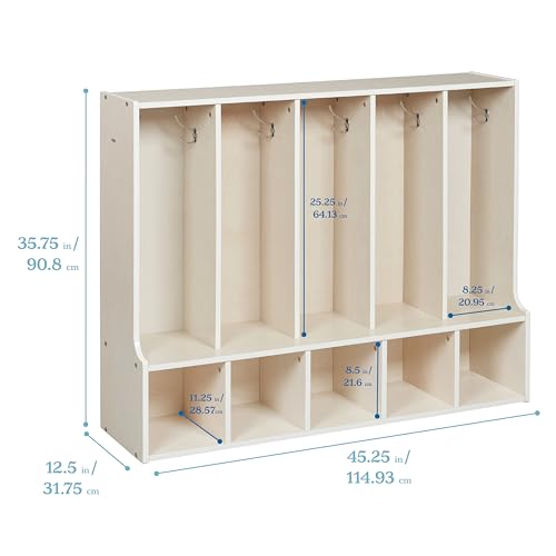 Image of ECR4Kids Streamline 5-Section Toddler Coat Locker with Bench, Classroom Furniture, White Wash