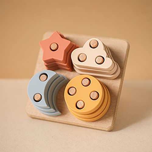 Image of ibwaae Soft Silicone Stacking Toy for Baby 12 Pcs Montessori Sensory Teether Toys Early Shapes Recognition Development Building Stacker for Toddler