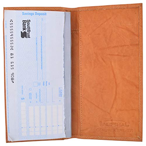 MARSHAL Genuine Leather Slim Bifold Checkbook Cover Credit Card ID Holder (Tan)3