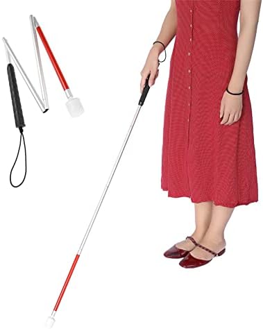 Blind Cane, Walking Stick Folding Walking Stick 43.3inch Reflective Red and White Mobility Cane Walking Cane for Men Women for Vision Impaired and Blind People
