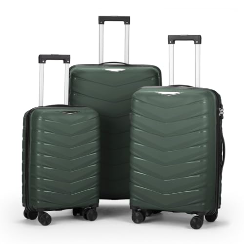 V-shaped stripes 3-in-1 PP trolley case 20in 24in 28in PP iron trolley classic color - dark green (grain pattern)