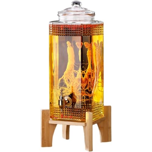 バレル型ガラスリキュールディスペンサー 5kg クリア 飲料ピッチャー ワイン・ティー用 蓋付き (10kg)