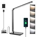 mafiti LED Desk Lamp for Home Office,Touch Desk Light 5 Light Modes 3 Brightness,Foldable Table Lamp with Adjustable Arm,Eye-Caring Lamp with USB Port, Bedside Lamp for Working Reading Study,Black