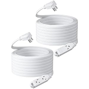 DEWENWILS 3 Outlet Extension Cord with Flat Plug, 3FT 16/3 Awg Grounded Power Cable for Indoor Use, SPT-3 Cord, White, ETL Listed, 2 Pack