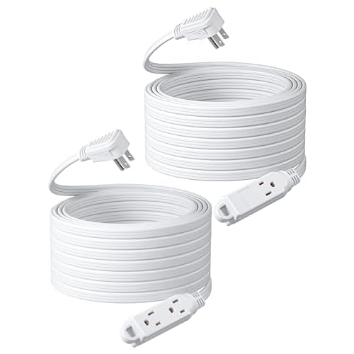 DEWENWILS 3 Outlet Extension Cord with Flat Plug, 3FT 16/3 Awg Grounded Power Cable for Indoor Use, SPT-3 Cord, White, ETL Listed, 2 Pack