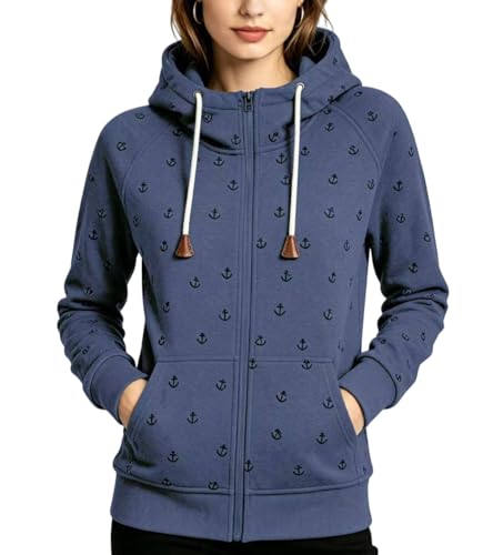 Image of kissnite Hoodies for Women Floral Hooded Sweatshirt Full Zip Jacket Long Sleeve Tops Blue S
