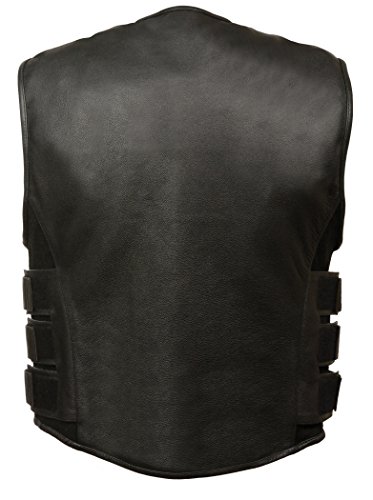 Men’s Leather SWAT Style Vest | Premium Natural Buffalo Leather | Patch Access Lining, New Outseam Gun Pocket, Adjustable Side Straps, Zipper Front Closure | Black Biker Vest (Black, 3X-Large)