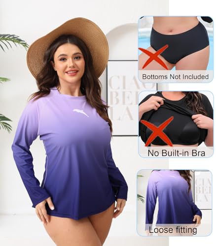 Halcurt Women's Plus Size Long Sleeve Rash Guard Shirts Swim Top UPF50+ Sun Protection Loose Fit Quick Dry Swimsuit3