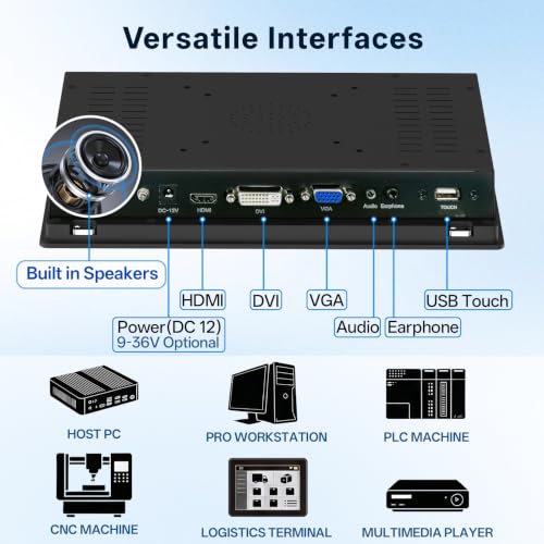 Image of 7 Inch Industrial Touchscreen Monitor,10-Point Capacitive Touch IP65 LCD Display 16:9,with VESA HDMI /VGA /DVI /USB /Audio,for Medical & Industrial & Kiosks POS.1024 * 600