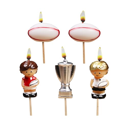 Smiling Faces Lot de 5 bougies 3D pour gâteau d'anniversaire avec trophée Multicolore Hauteur 8 cm