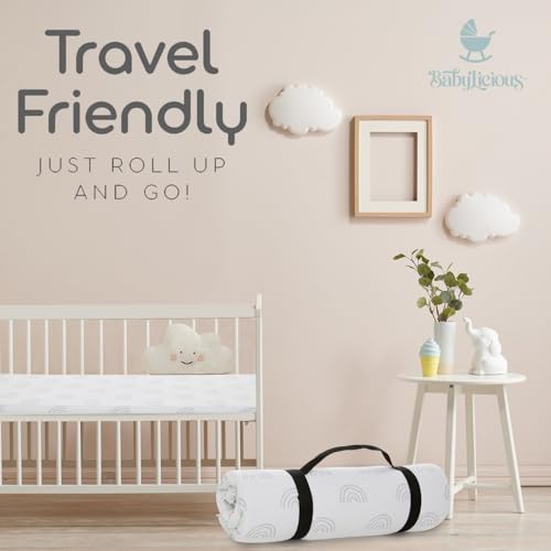 Waterproof Pack and Play Mattress Topper - 38" x 26" | Roll Up Style - Breathable Soft Memory Foam - Portable Playard Mattress Topper- Baby Foam Playpen Mattresses for Babies - Boho Design
