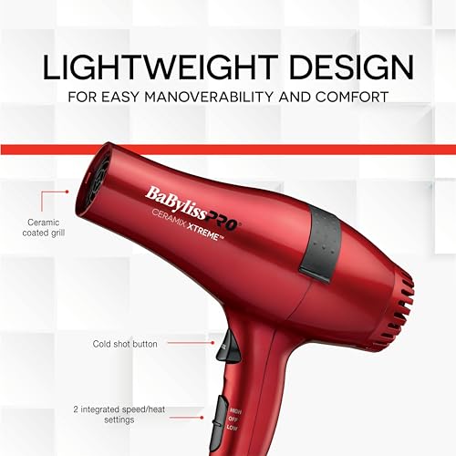 BaBylissPRO Ceramix Xtreme Sèche-cheveux en céramique, 1 , rouge