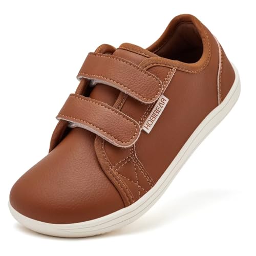 HOBIBEAR Kids Wide Barefoot Shoes Boys Girls Minimalist School Trail Running Walking Sneaker Brown