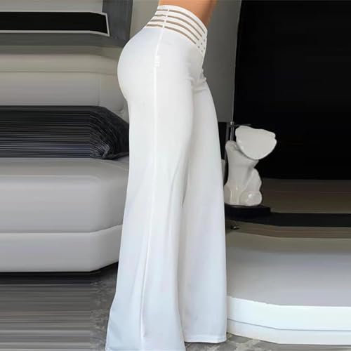 Women's Stretchy Plus Size Wide Leg Pants High Waist Hollowed Flared Casual Sweatpants Loose Palazzo Pants2