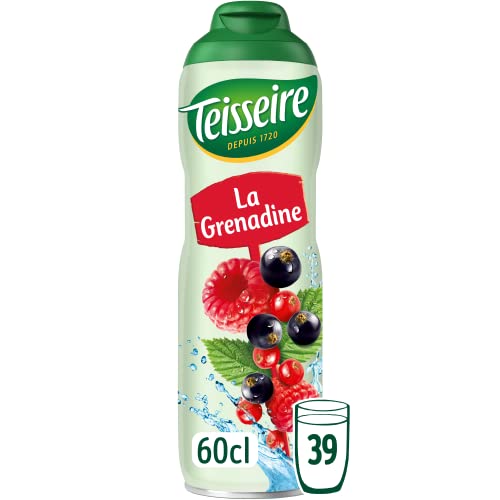 Teisseire Jarabe de Granadina (Frutas Rojas) para Bebida Refrescante, Cócteles, Bidón Reciclable 60cl