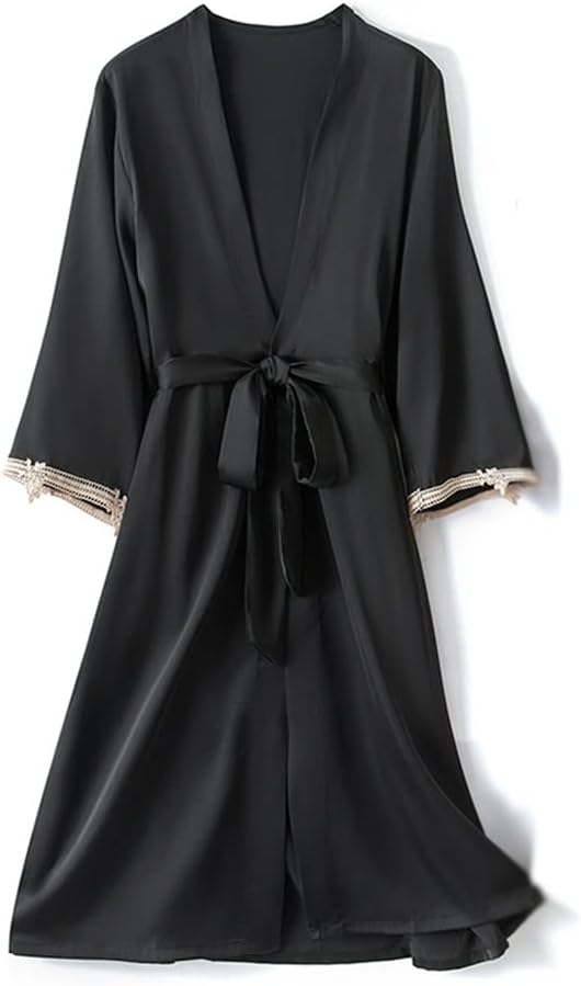 Sleeping skirt female long sleeves spring and autumn two sets of sexy sling thin money ice silk pajamas