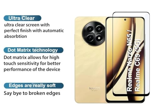 Image of DD SON Tempered Glass Screen Protector Compatible for Realme Narzo N65 / Realme C65 (5G) HD Glass with Edge to Edge Coverage and Easy Installation kit,Black