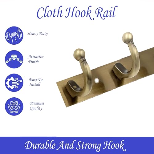 Image of Heavy Duty Goli Type Stainless Steel Cloth Hanger Suitable for Bathroom Bedroom Kitchen Wall Hook Rail Hanging Scarf Coat Keys Tie, Towel Door Robe (Pack of 1, 4 Pin Antique)