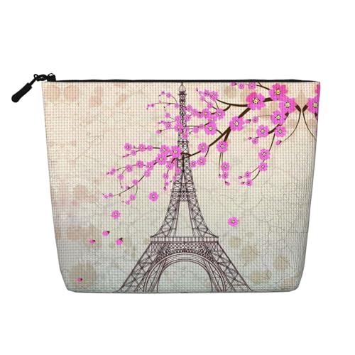 Vintage Eiffel Tower Patterned Women's Cosmetic Bag, Single Layer Toiletry Bag, Suitable for Daily Storage, Travel, and Business Trips.