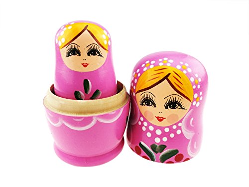 5 Pcs Blonde Girl With Flowers Pink Matryoshka Babushka Doll Russian Nesting Doll Stacking Dolls Hand-Painted Folk Art Dolls Wooden Dolls Kids Toys Funny Birthday Kids Room Decor #TOP7