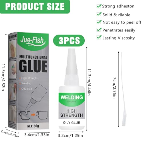 3 Pcs Sekundenkleber Mächtiger Universalkleber 50g Welding High Strength Oily Glue Welding Super Wasserdichter Superkleber Sekundenkleber Stark Multifungctional Glue für Kunststoff Metall Lederharz