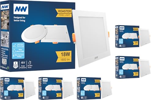 Image of NW 18W Roaster Square LED Panel Light | Concealed Ceiling Downlight | False Ceiling Recessed Light | Energy Efficient | High Brightness | 2 Year Warranty | Light Color- Natural White (Pack of 6)