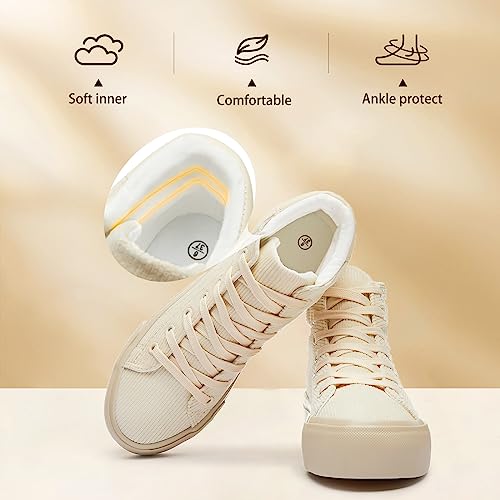 Waluzs Women's Platforms Sneakers White High Top Sneakers for Women Fashion Platform Shoes Classic Lace Up Tennis Shoes (Breathable,Comfortable)4