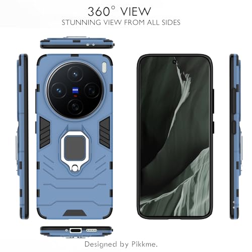Image of Pikkme D5 Tough Armor Bumper Case | 360 Protection Case | Ring Holder Stand Back Cover for Vivo X200 5G (Blue)