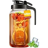 64 oz Mason Jar Pitcher, 2 Quart Glass Water Pitcher with Lid, Airtight Seal for Great for Iced Tea, Juice, Milk, Coffee, Sun Tea, Lemonade, Set of 1(Black)