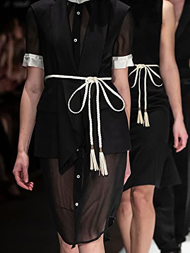 Satinior 5 Pieces Women's Tassel Braided Waist Belt Skinny Chain Belts Pu Leather Braided Dress Belts Woven Rope Belts Skirt Dress, Christmas Party, Black, White, Beige, Camel And Brown, Different #TOP6
