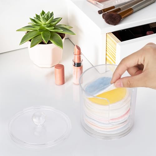 Image of Tbestmax Plastic Cotton Round Holder and Dispenser, Clear Cotton Pads Storage Bathroom Canister Vanity Makeup Organizer
