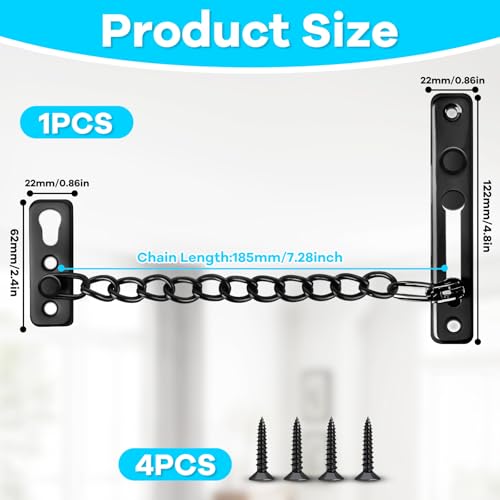 elzle Türkette mit Federmechanismus, 4 Schrauben für einfache Montage, Robuste Türsicherungskette für mehr Sicherheit in Haushalt, Hotel und Wohnung (Schwarz)