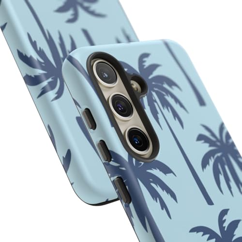 Coque Samsung S24 motif palmier bleu rigide mate
