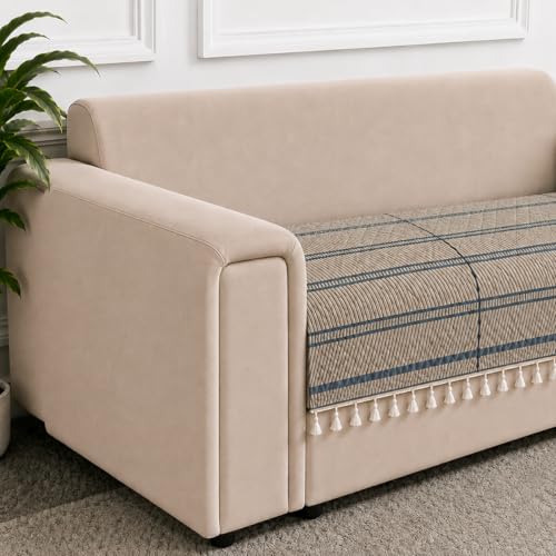 Image of STITCHNEST 'Frostvine Collection' 2 Seater Sofa Cover| Cotton Quilted Fabric, Decorative Tassels, Washable & Durable for Modern Living