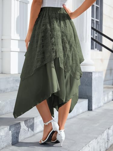 Verdusa Women's Lace Overlay Elastic Waist Asymmetrical High Low A Line Long Skirt - Image 3
