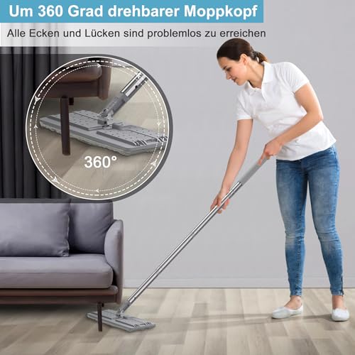 TOPESCT Wischmopp Set mit Eimer, Bodenwischer Set mit Wringer,360-Grad-Drehkopf, 142 cm...