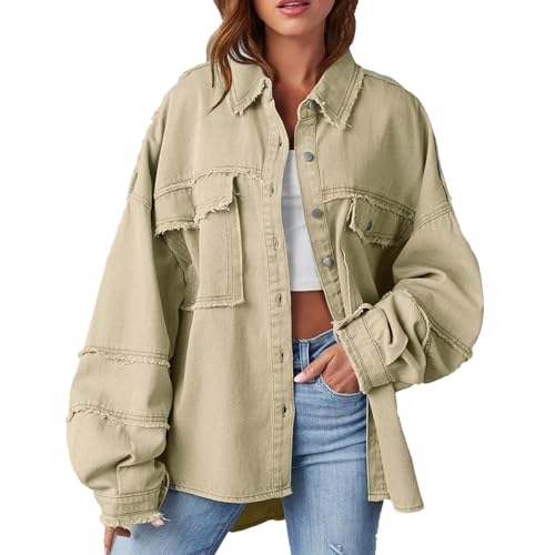 Veste en jean kaki mi-longue au design manches bouffantes