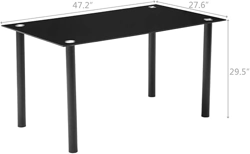 Karl home Moderna mesa de comedor de vidrio templado mesas de vidrio para cocina y comedor con 4 patas de metal resistentes capacidad de 150 libras