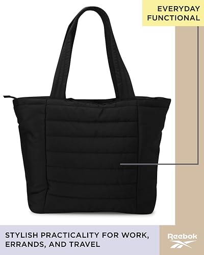 Image of Reebok Womens Tote Bag - Large Lightweight Puffer Travel Tote with Zipper - Carry On Shoulder Bag Work Bags for Women