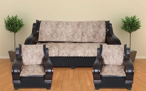 Image of 5 Seater Sofa Cover | Universal Non-Slip Fully Covered Protector for 3+1+1 Sofa Set | Durable Slipcover for Living Room Quilted Luxe (Mocha Brown)