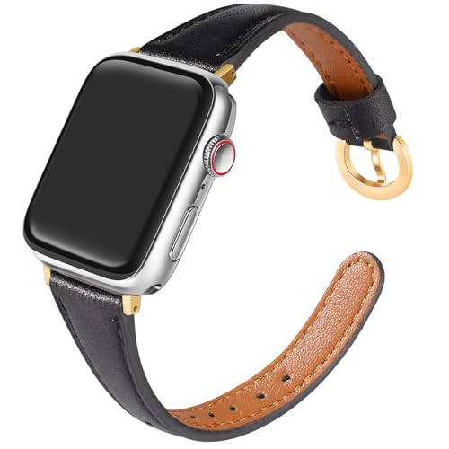Fizdvsts Leather Strap Compatible with Apple Watch Band for Women 41mm 40mm 38mm 42mm(series 10), Slim Wristband Bands for iWatch Series SE SE2 Series 10 9 8 7 6 5 4 3 2 1 Black