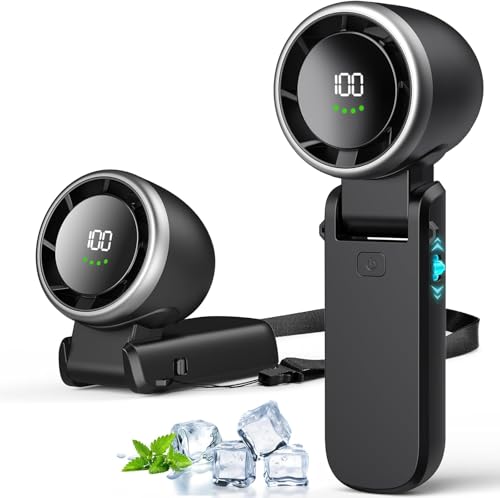 Ventilador turbo portátil de mano, 100 engranajes recargables, personal, 5000 mAh, mini con refrigeración Air Tech, ventiladores de viaje 3 en 1 para actividades al aire libre e interior (negro)