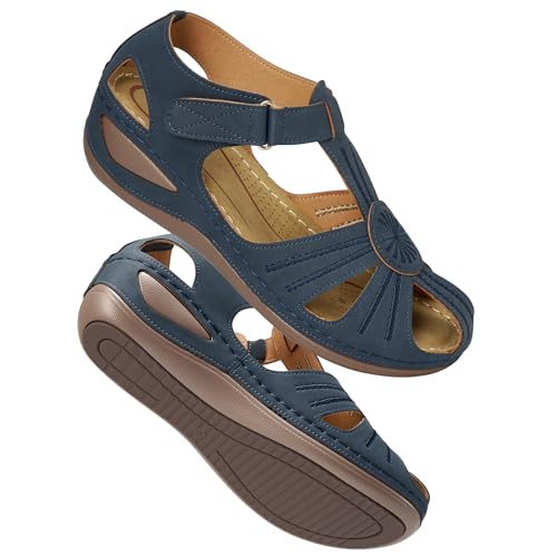 Image of DUOYANGJIASHA Women's Closed Toe Sandals: Comfortable Cushioned Casual Wedge Fisherman Sandals Adjustable Ankle Strap Non Slip Lightweight Dressy Summer Shoes for Walking
