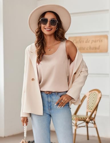Image of Zeagoo Silk Satin Tank Tops for Women Scoop Neck Sleeveless Camisole Tops 2026 Summer Basic Blouses