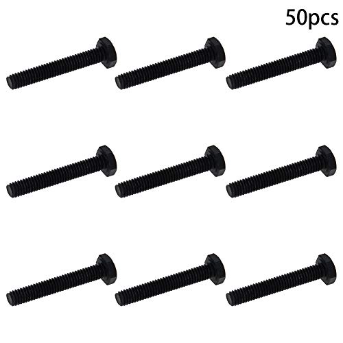 Image of Aicosineg M4 x 25mm Carbon Steel Grade 8.8 External Hex Head Screw Bolts Metric Thread Hexagon Bolts Fastener, 28 x 7 x 7mm (Lx W x H) for Hardware Furniture Machinery Black 50pcs