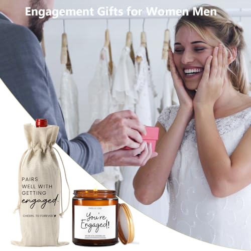 Image of Engaged Gifts Engagement Gifts for Couples Her Engagement Party Decorations | Gift for Couple Wine Bag Scented Candles Set Pairs Well with Getting Engaged Wine Bag Smell Like You're Engaged