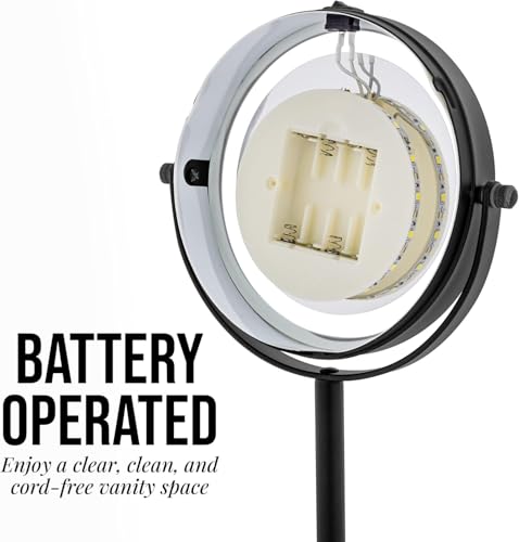 Image of OVENTE 6 inch Lighted Tabletop Round Vanity Mirror, Matte Black MLT60B1X7X