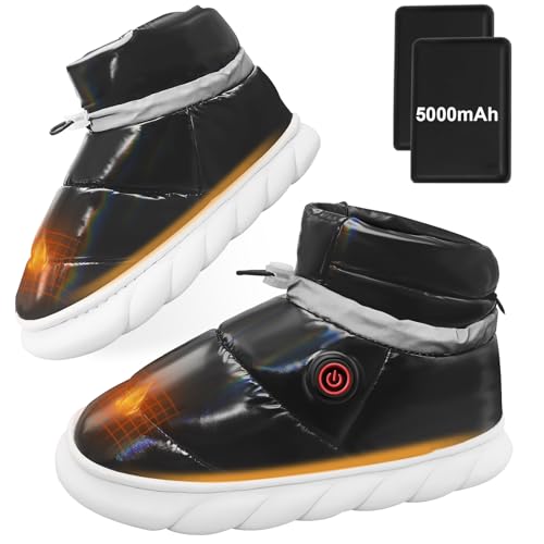 Heated Slippers Women Men Foot Warmer Shoes High Top Non Slip Breathable Wireless Electric Heating Shoe with 5000mAh Rechargeable Battery Winter Life Work Keep Feet Warm for Women Men Black
