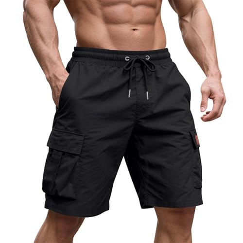 Image of Men's Cargo Shorts Elastic Waist Outdoor Loose Fit Sport Shorts Summer Joggers Casual Short with Multi-Pocket